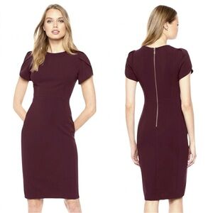 ⭐️ Calvin Klein ($195) Aubergine Tulip-Sleeve Faux Suede Sheath Dress - PTP 22